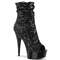 Чоботи Pleaser Delight-1008SQ *6-дюймовий каблук, 1 3/4-дюймові черевики до щиколотки з відкритим носком та рюшами, бічна блискавка, чорні паєтки