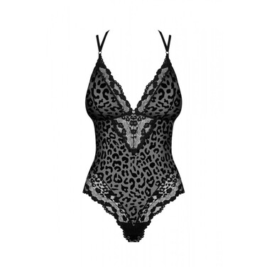 Боди с леопардовым принтом Obsessive Giully, черный, L\XL