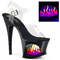 Босоніжки Pleaser Moon-708FLM на підборах 7 дюймів, з вирізом 2 3/4 дюйма з ремінцем на щиколотці PF, кольору полум'я, прозорі/чорні