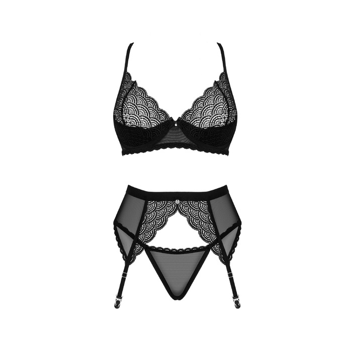 Комплект білизни з поясом для панчох Obsessive Chemeris чорний, XS/S