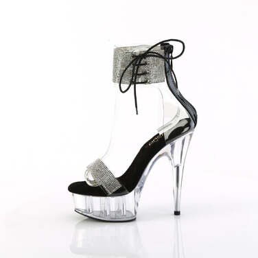 Босоніжки Delight-627RS на підборах 6 дюймів, босоніжки з манжетою на щиколотці 1 3/4 дюйма з RS, блискавка ззаду, чорні/прозорі