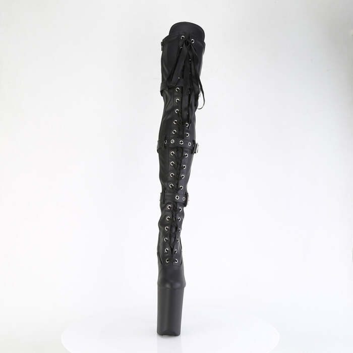 Сапоги Infinity-3028, каблук 9 дюймов, высота ботинок 5 1/4 дюйма, шнуровка, пряжка, молния сбоку, чёрная искусственная кожа/чёрный