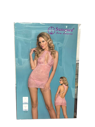 Комплект Sunspice платье-бебидол сетка и стринги, розовый, L/XL