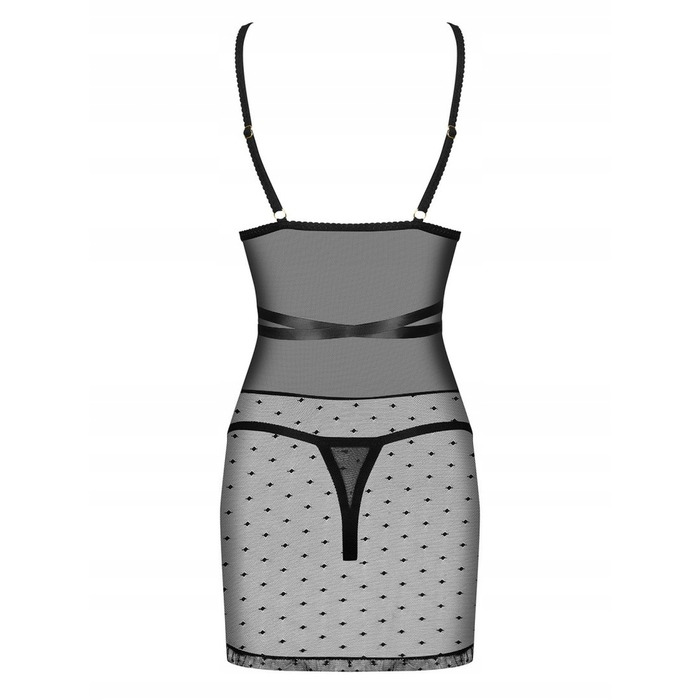 Пеньюар горошок з атласною стрічкою Obsessive Bowessa чорний, S/M