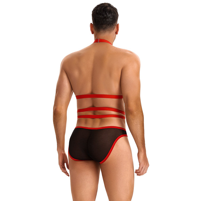 Чоловічі труси з портупеєю та чокером Star Night червоний-чорний, L