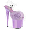 Босоніжки Flamingo-808FUR на підборах 8 дюймів, босоніжки з ремінцем на щиколотці 4 дюйми з хутряним верхом, штучне хутро лавандового кольору/прозорі