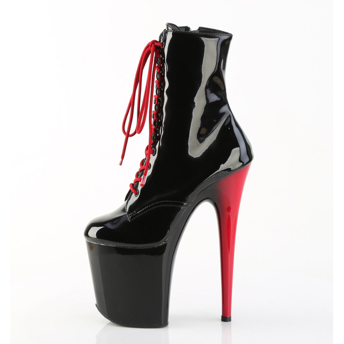 Ботинки Flamingo-1020, каблук 8 дюймов, 4-дюймовые шнурки, боковая молния, чёрный лак/красный