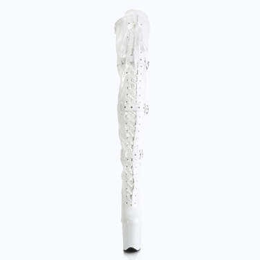 Ботинки Flamingo-3028, каблук 8 дюймов, 4-дюймовые ботфорты с PF шнуровкой спереди, молния сбоку, белая эластичная лакированная кожа