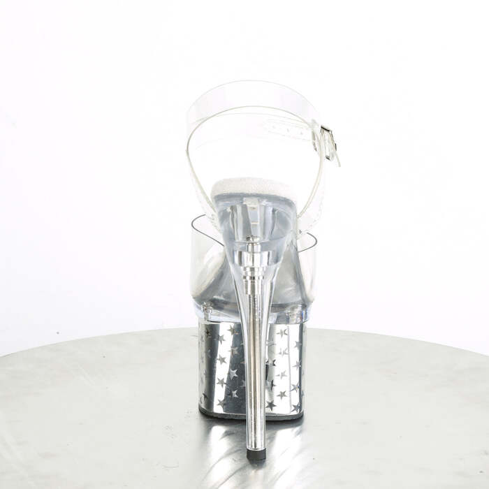 Босоніжки Discolite-708STAR **7-дюймовий каблук, 3-дюймовий ремінець на щиколотці з підсвічуванням PF LED, прозорий/сріблястий хром