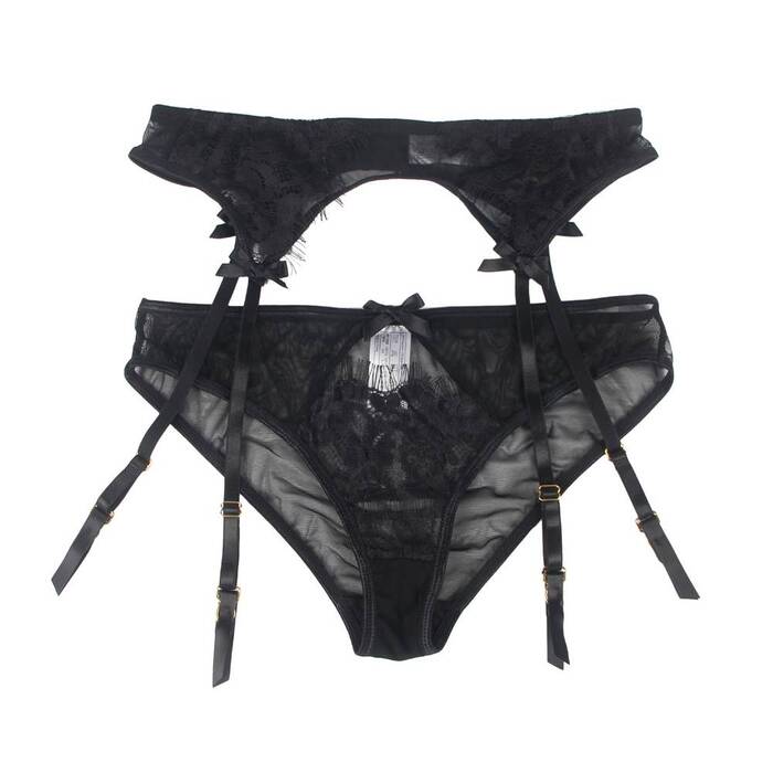 Сексуальные прозрачные кружевные трусики Star Night с поясом для чулок, черный