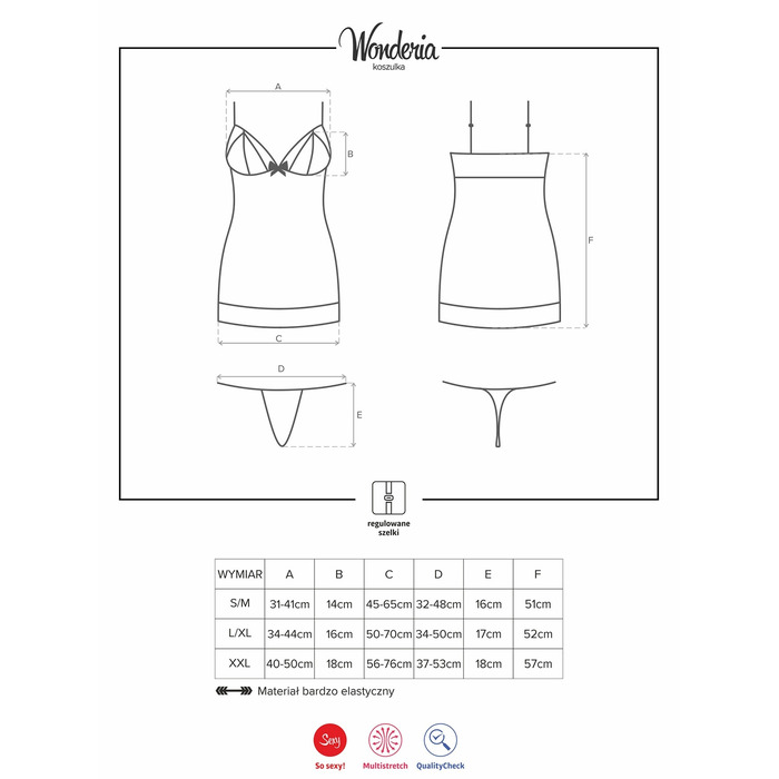 Сорочка Obsessive Wonderia chemise & thong black S/M