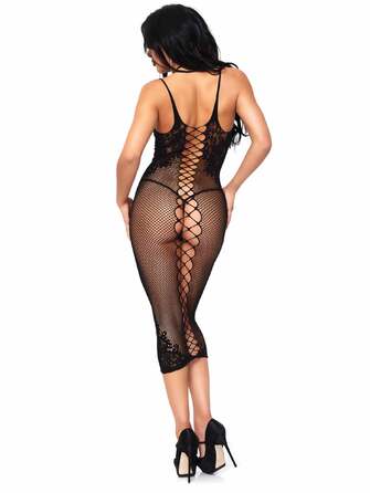 Сексуальна сукня довга у сітку з квітковим візерунком Leg Avenue чорна, O/S