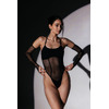 SKINELLE Mesh Crystal Боді з Камінням та Рукавичками для Сцени, Pole та Exotic на Підборах - чорний