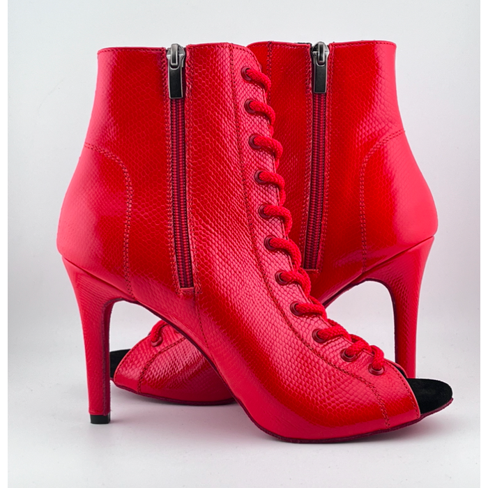 Профессиональные ботильоны для High Heels Premier из натуральной кожи, модель 'Красная змея', с открытым носком и шнуровкой, красный цвет