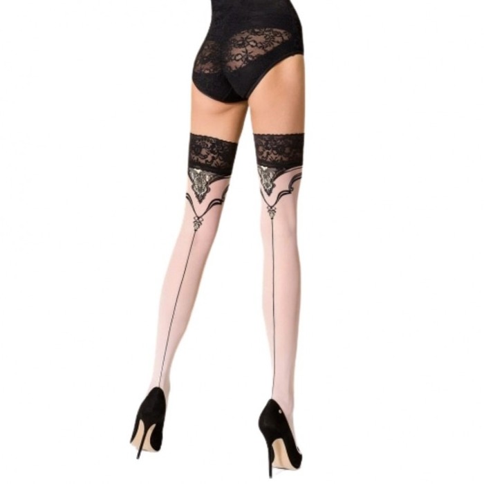 Панчохи Passion ST109 (20 den) білі з чорним мереживом, розмір 1/2