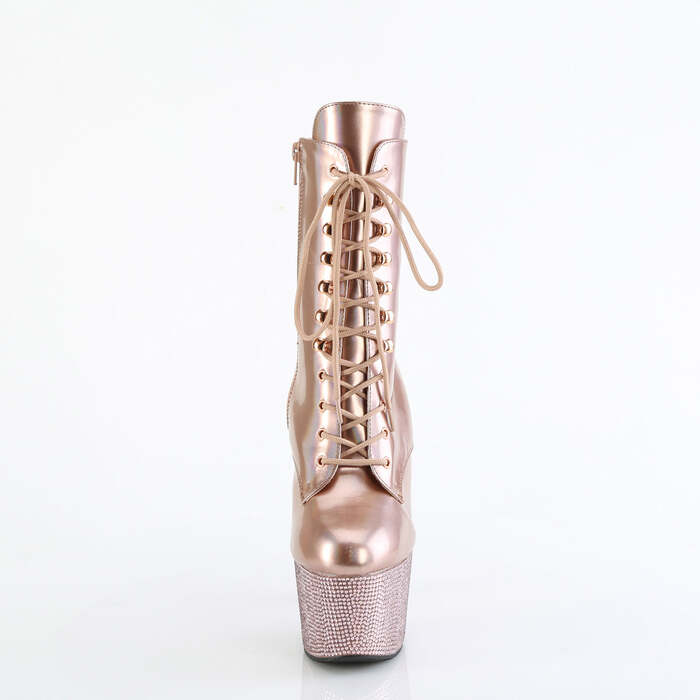 Чоботи Bejeweled-1020-7 *7 дюймів на підборах, 2 3/4 дюйма з передньою шнурівкою PF, з застібкою-блискавкою збоку, рожеве золото