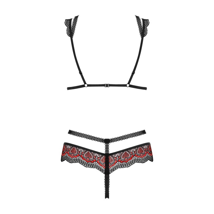 Комплект еротичний з червоною вишивкою Obsessive Megies та доступом до інтимних зон, L/XL