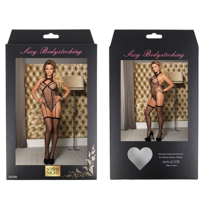 Комбинезон в сетку с имитацией чулков Star Night, черный
