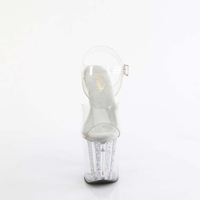 Босоножки Enchant-708AQUA-04, каблук 8 дюймов, ремешок на щиколотке 3 3/4 дюйма, прозрачный/серебристый