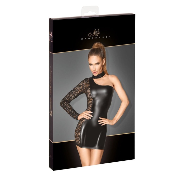 Платье на один рукав Noir Handmade F215 с гипюровой вставкой, черное, M