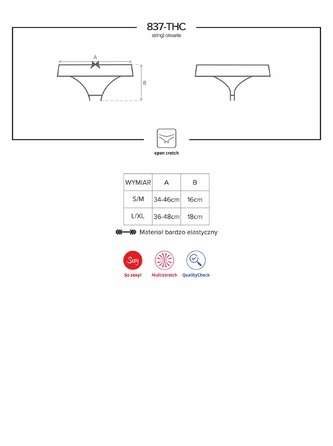 Мереживні стрінги Obsessive 837-THC-1 з відкритим доступом, чорний, L\XL