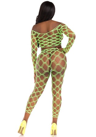 Комплект топ та легінси Leg Avenue Never Say Never у велику сіточку, салатовий, One Size