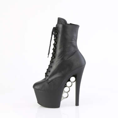 Boots Knucks-1020, каблук 7 дюймов, высота ботинок PF 2 3/4 дюйма, кастет, боковая молния, чёрная искусственная кожа