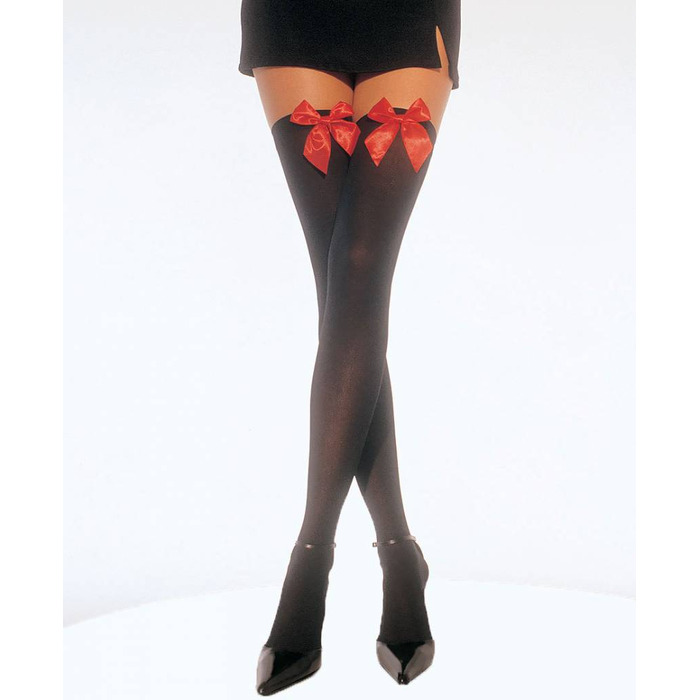 Непрозорі високі чорні панчохи з червоним бантом Leg Avenue O\S