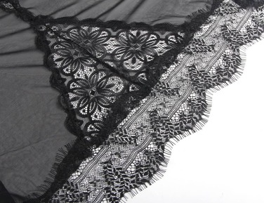 Полупрозрачный пеньюар с трусиками Star Night с кружевом, чёрный, XS-S