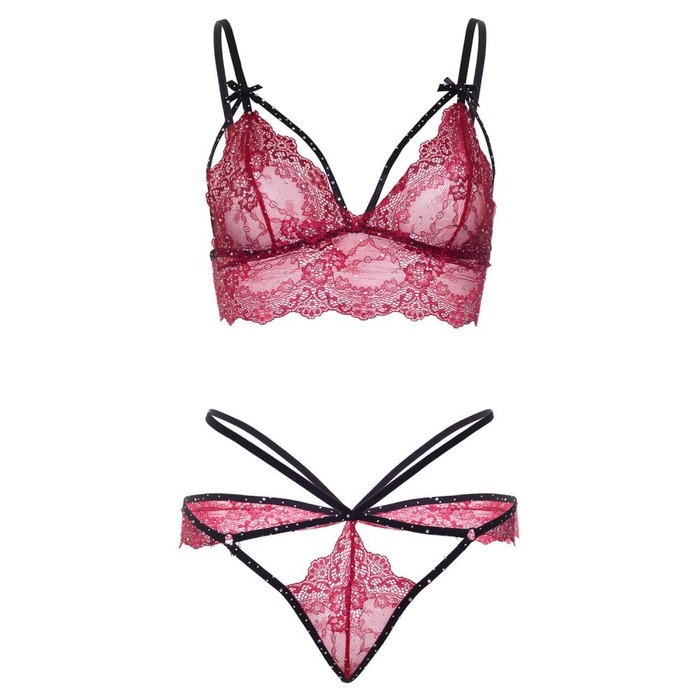 Комплект белья кружевной Leg Avenue Scallop Lace Rhinestone, красный, размер S