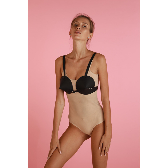 Бюстгалтер - конус натуральная кожа Candy Hero 'L27' BLACK, ручная работа, черный