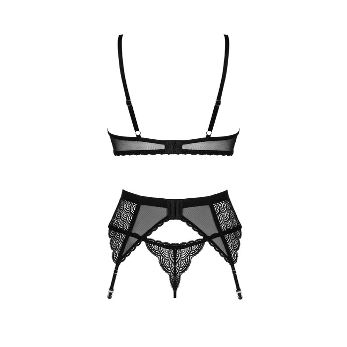 Комплект білизни з поясом для панчох Obsessive Chemeris чорний, XS/S