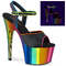 Босоніжки Pleaser Adore-709RC-02 *7 дюймів на підборах, хромовані босоніжки з ремінцем на щиколотці 2 3/4 дюйма, чорні, веганська шкіра/різнокольорові