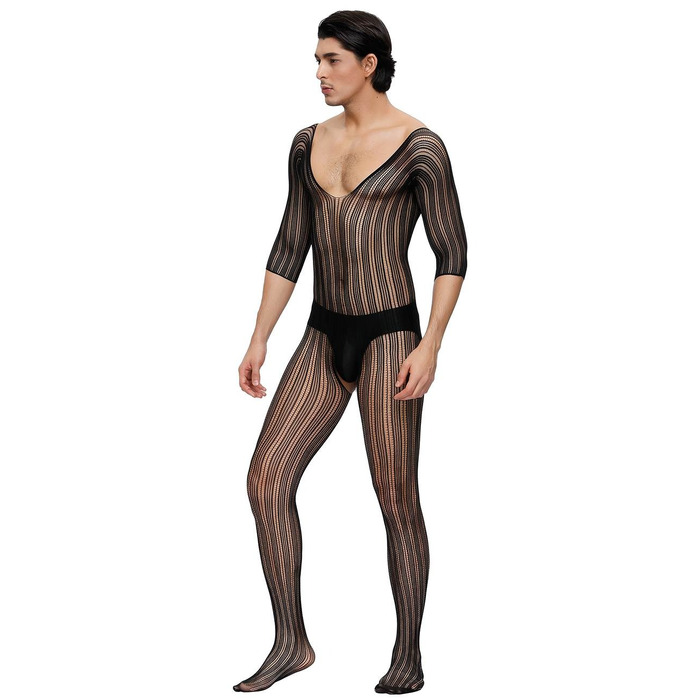 Комбинезон мужской черный с рисунком в полоску Star Night и открытым доступом, One Size