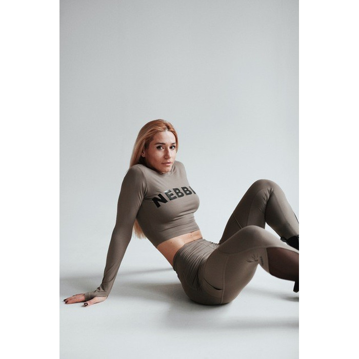 ТОП LONG SLEEVE THUMBHOLE SPORTY CROP TOP MOCHA 585