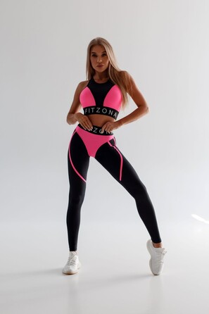 Легінси FZ Black Mesh Leggings with Imitation Shiny Neon-Pink Thongs