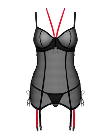 Корсет полупрозрачный XS/S Glandez Obsessive, со стрингами, черный