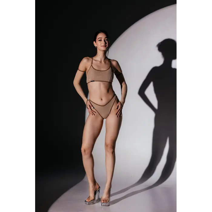 SKINELLE Crystal Mesh Комплект— Блискучий Сет із Сітки з Кристалами для Сцени, Пілона та Танців на Підборах - капучино