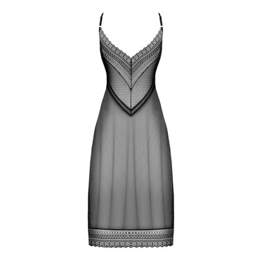 Пеньюар длинный Obsessive Estiqua с открытой спиной, черный, M/L