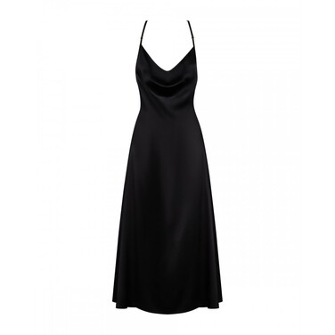 Сукня довга з мереживними елементами по спинці, Obsessive Agatya, чорна, L/XL