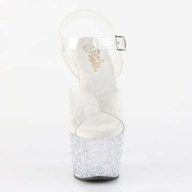 Босоніжки STARDANCE-708 на підборах 7 дюймів (178 мм), платформа 2 3/4 дюйма (70 мм) з ремінцем на щиколотці, інкрустовані стразами різних розмірів знизу