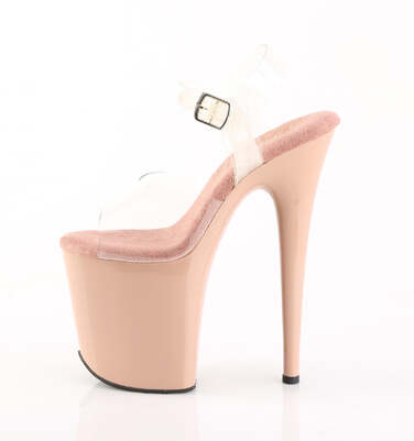 Босоніжки Flamingo-808 на підборах 8 дюймів, босоніжки з ремінцем на щиколотці 4 дюйми, прозорі/рум'яні