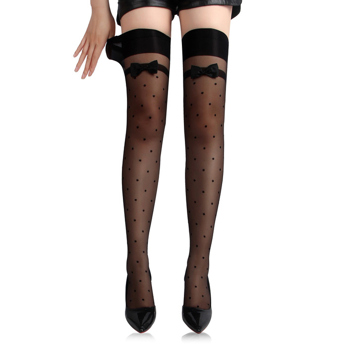 Панчохи в горошок Star Night з бантиками, чорний