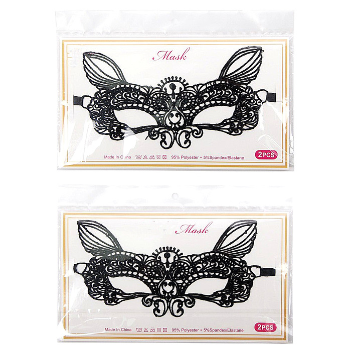 Маски на глаза Star Night кружевные с ушками, черные, 2 шт (без коробки)