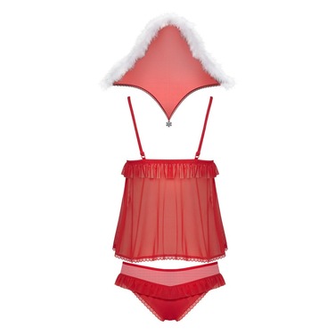 Новогодний костюм Снегурочки Obsessive 851-CST-3 красный, 4 предмета, S/M