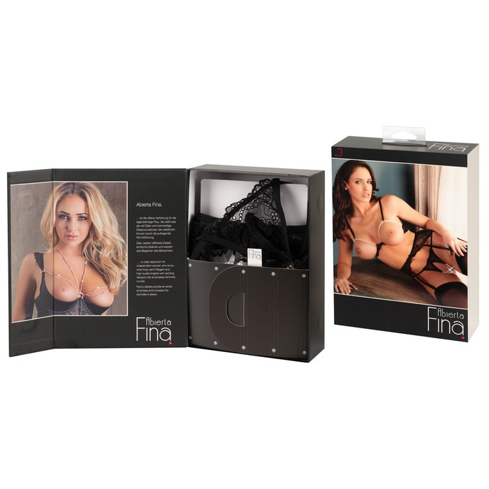 Сексуальный комплект Abierta Fina, L, с открытой грудью, с интимным доступом, с жемчугом, черный