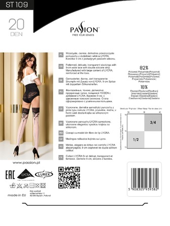 Чулки Passion ST109 (20 den) белые с черным кружевом, размер 3/4