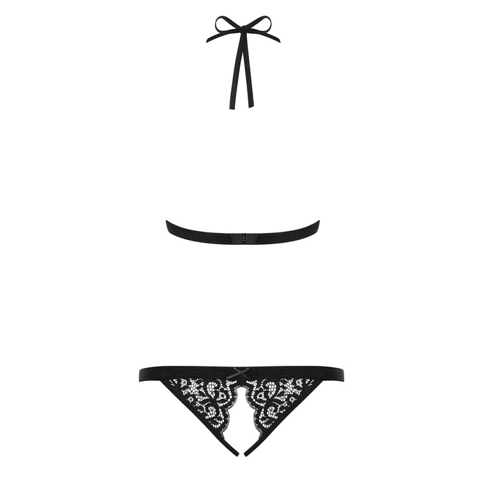 Боди Obsessive Black Pepper, кружевное, с открытым доступом, черное, S/M