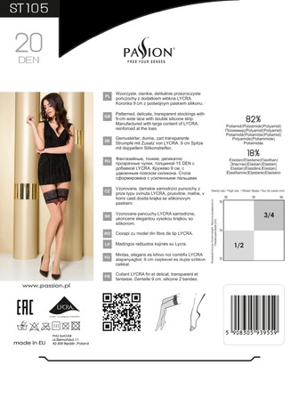 Панчохи ST105 бежеві з чорним мереживом та сірим оздобленням, 3/4 (20 den) - Passion