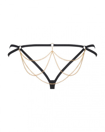Трусики стрінги з ланцюжками Obsessive Pantheria thong black L/XL